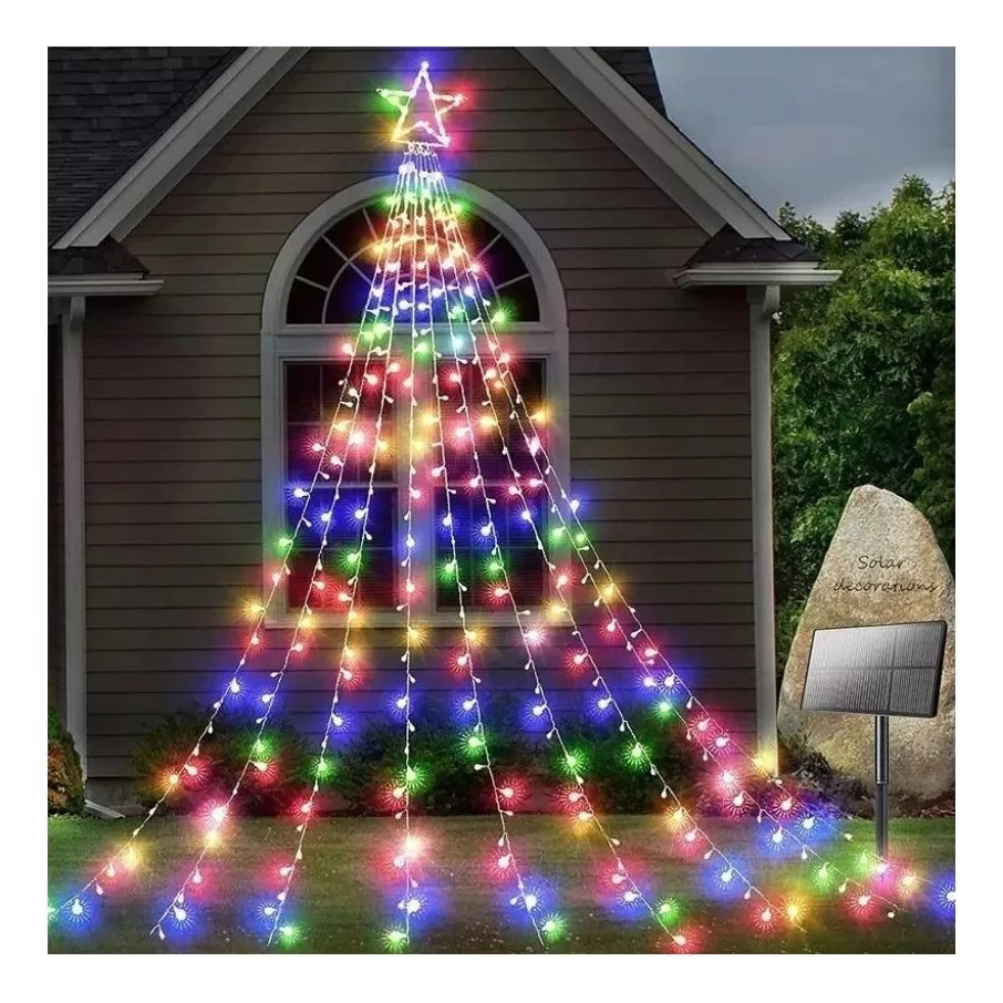 Cortina Arbol Navidad Guirnalda Colores