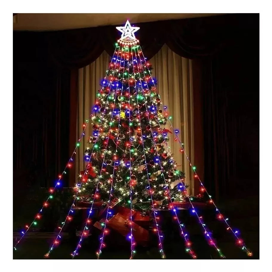 Cortina Arbol Navidad Guirnalda Colores