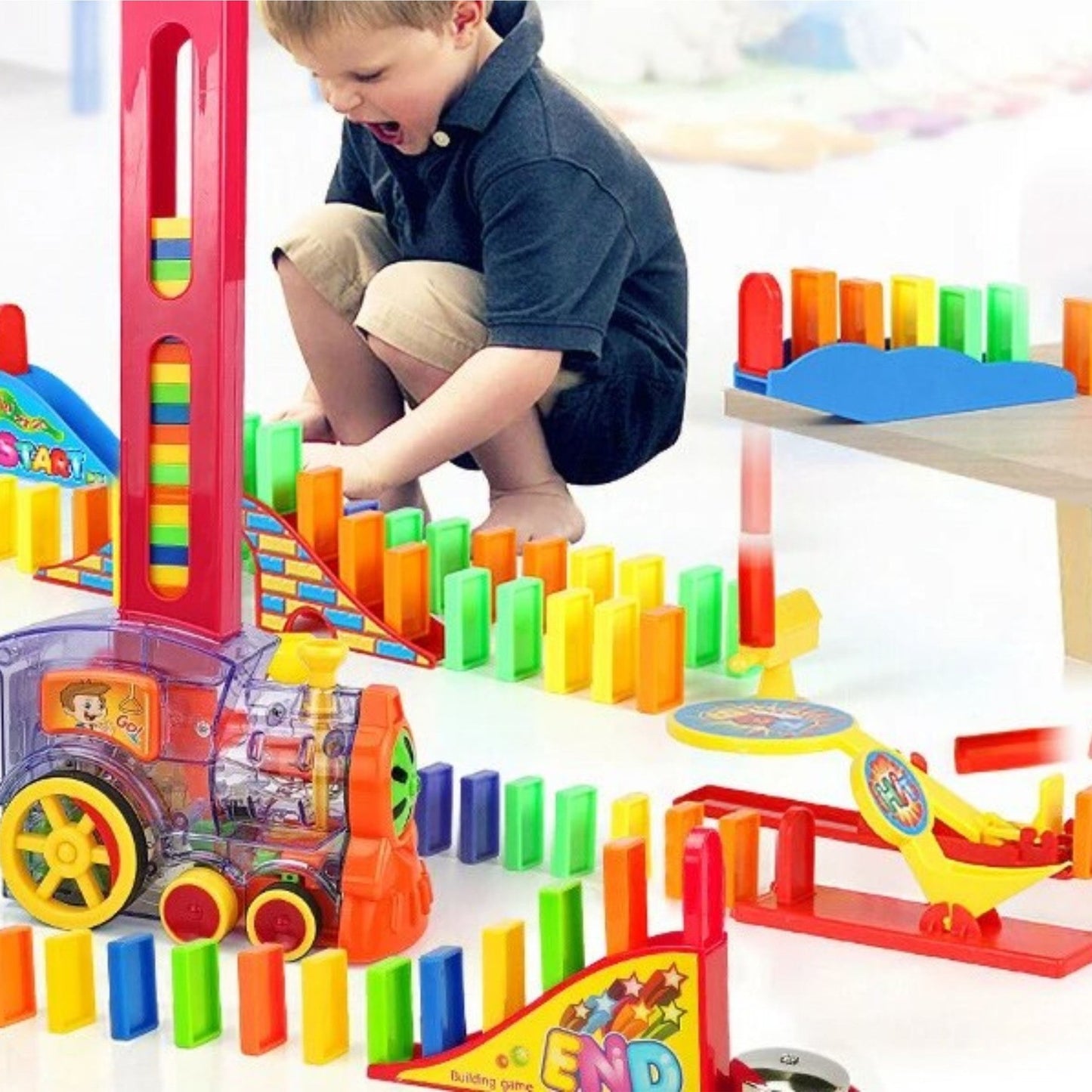 Juguete Tren Domino Luces Sonido 60 Pcs